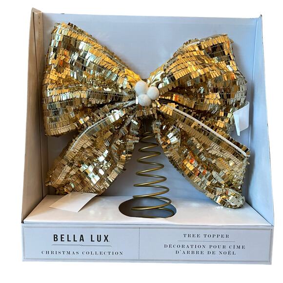 Bella Lux GOLD BOW Tree Topper Christmas Sparkle Viral 11x12  NEW - Picture 1 of 9